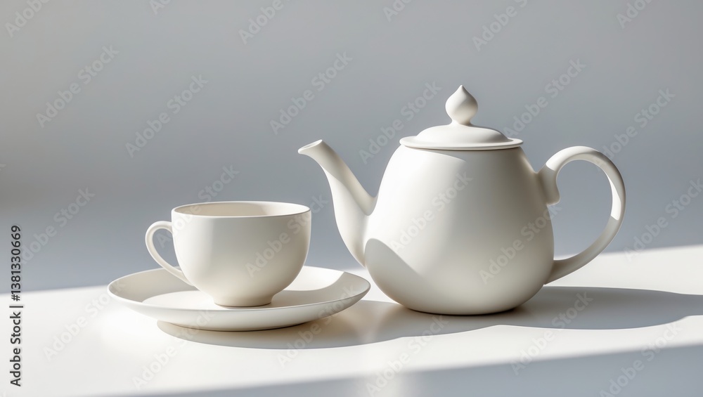 Little white tea cup and kettle on a background isolated. Little white tea cup and kettle on a background isolated.