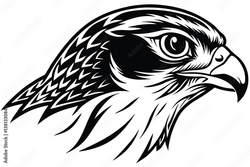 Fototapeta premium Detailed Black and White Eagle Head with Sharp Lines