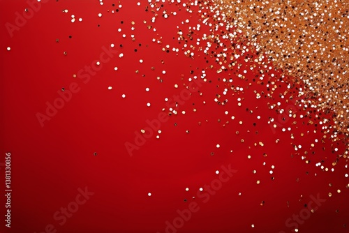 Colorful Confetti Scattered on a Bright Red Background for a Festive Celebration