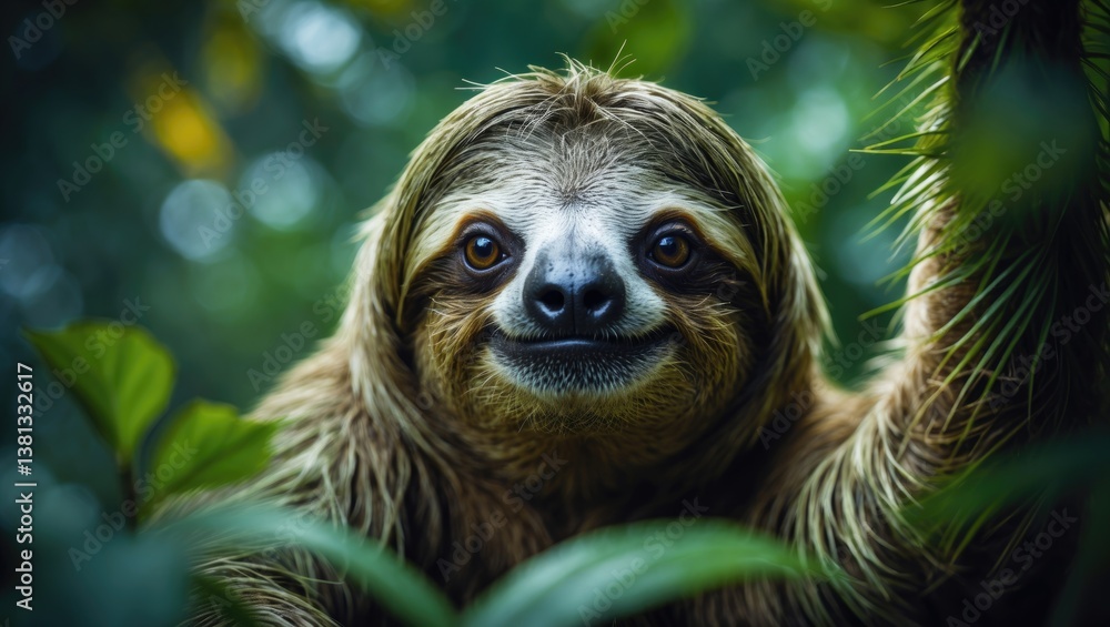 Fototapeta premium Portrait of a sloth in the rainforest wildlife.