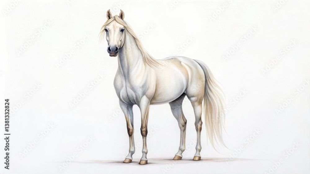 Obraz premium Elegant white horse illustrated in a simple, artistic style, showcasing its graceful form and detailed features against a minimal background.