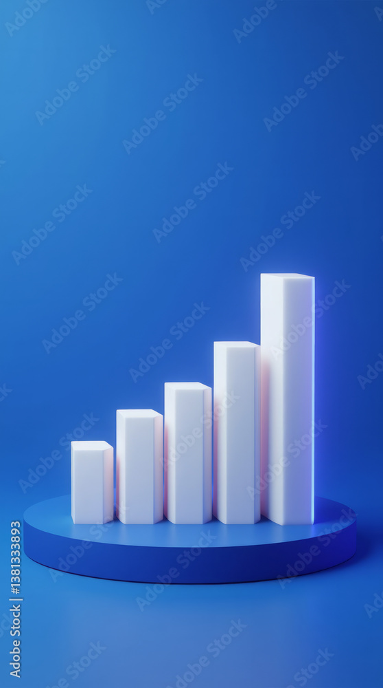 Floating 3D Bar Chart - Blue Gradient Backdrop with Illuminated Bars Floating 3D Bar Chart - Blue Gradient Backdrop with Illuminated Bars