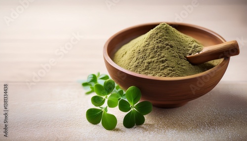 bacopa monnieri herb plant or ayurvedic brahmi plant with powder in a bowl selective focus
