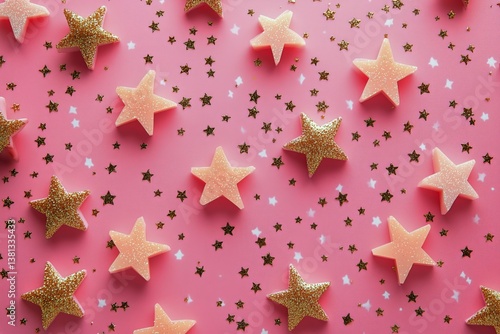 Colorful Star-Shaped Decorations on Pink Background Create a Whimsical Atmosp...