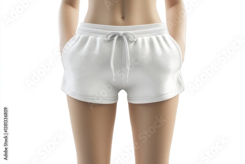 Close-up of Woman Wearing Comfortable White Shorts with Drawstring Detail