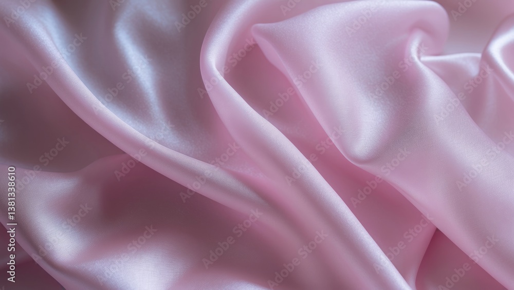 Fototapeta premium Background of satin fabric texture in pale pastel color with pink rose pattern.