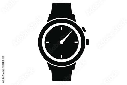Simple Black Watch Icon With Hour and Minute Hands isolated 