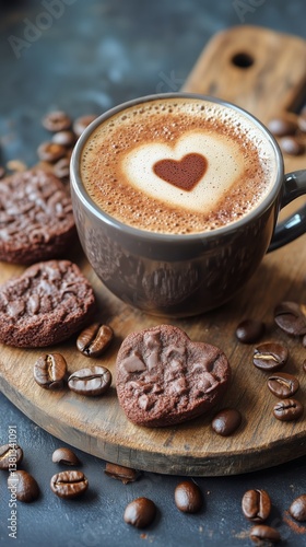 Warm Cup of Coffee With Cookies on Wooden Board in Cozy Setting