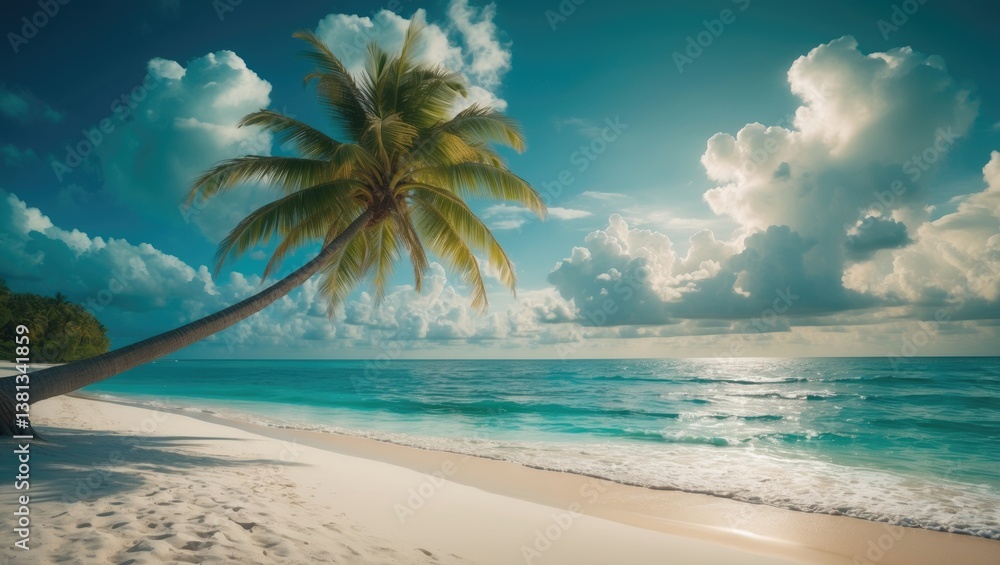 custom made wallpaper toronto digitalIsland Paradise - Palm trees leaning over a sandy shore with breathtaking waters