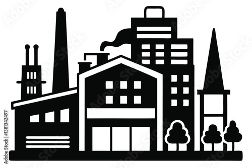 Wallpaper Mural Industrial Cityscape Icon with Factory Chimneys and Trees in Black Silhouette Torontodigital.ca
