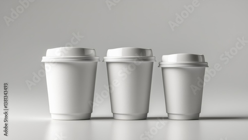 Wallpaper Mural Blank take away coffee cups in large, medium, and small sizes on an isolated background, packaging template mockup collection with clipping path. Torontodigital.ca
