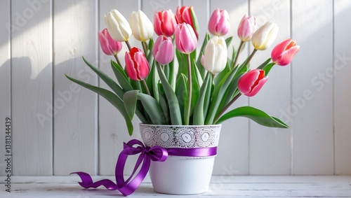 Pink tulips against a white background.