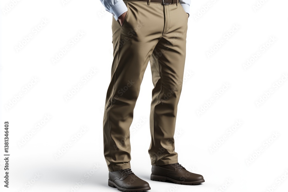 Man Wearing Khaki Pants and Leather Shoes Posing on White Background Man Wearing Khaki Pants and Leather Shoes Posing on White Background