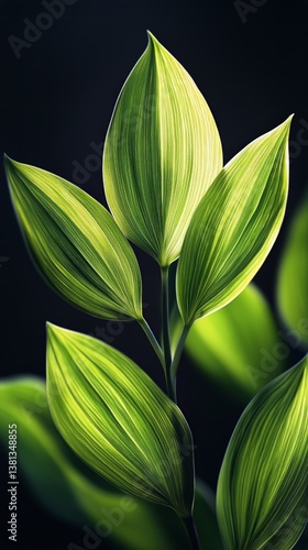 Intricate Details of a Green Leaf Against a Dark Background Highlighting Natu...