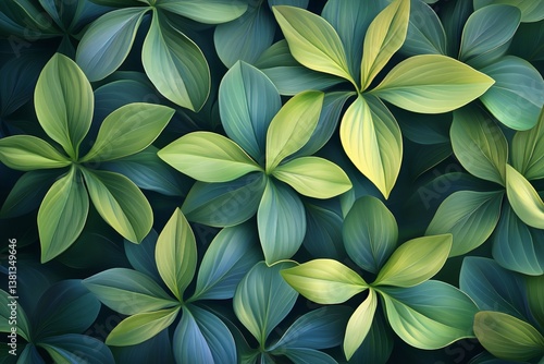 Lush Green Foliage Creating a Vibrant Pattern on a Garden Floor in a Sunlit A...