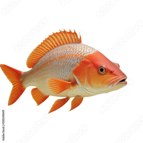 goldfish isolated on white background, Orange goldfish with detailed fins, isolated and on a white background.
