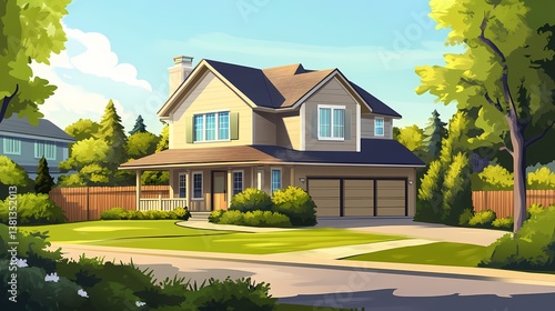 Wallpaper Mural Suburban Home on Sunny Day Torontodigital.ca