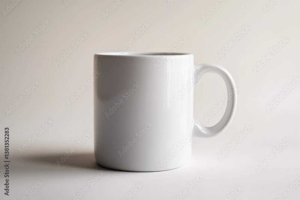 A Clean White Ceramic Mug Featuring a Curved Handle A Clean White Ceramic Mug Featuring a Curved Handle