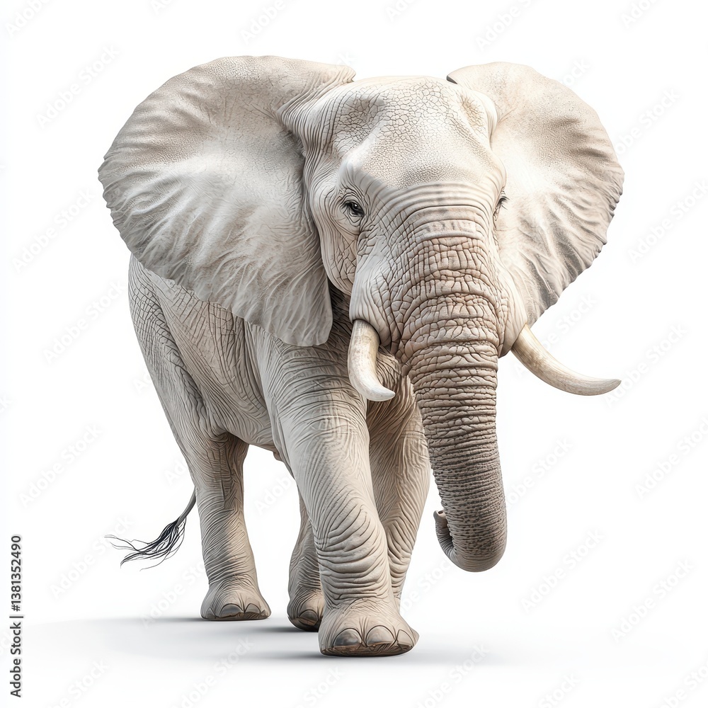 Obraz premium Realistic Elephant Walking Gracefully on White Background