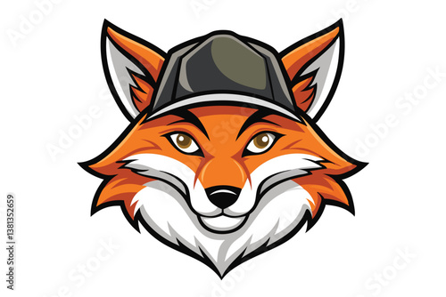 Orange Fox Mascot Cartoon with Cap Logo Style in White Background