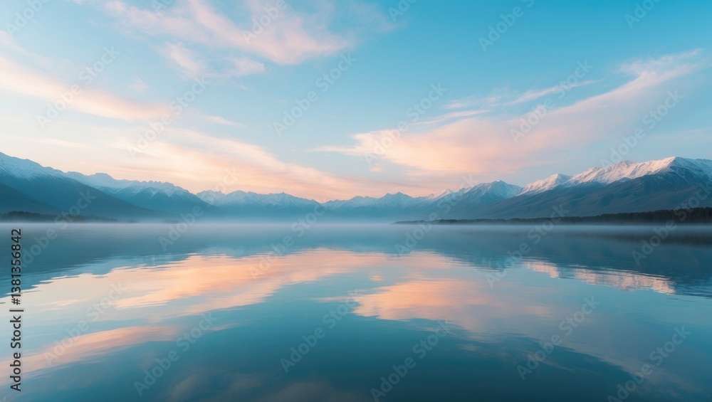 Mountains landscape at dawn - overcast sky in soft colors for your design Mountains landscape at dawn - overcast sky in soft colors for your design