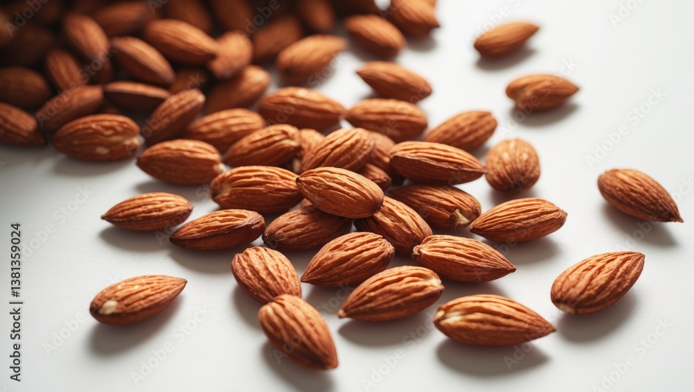 Collection of roasted almonds placed on a white background. Collection of roasted almonds placed on a white background.
