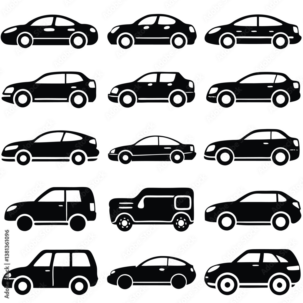 Black Various Car Models Silhouette Collection Black Various Car Models Silhouette Collection