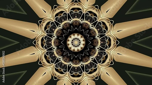 Luxurious kaleidoscope animation gold ornamental effect for wedding invitation background, intro, decoration