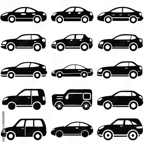 Black Various Car Models Silhouette Collection 