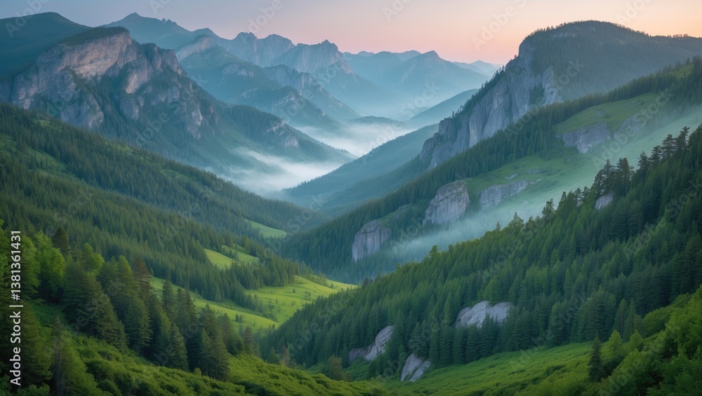 Fototapeta premium mountain range and evergreen forests, national park