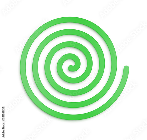 Green mosquito coil 3d. Citronella incense spiral insect repellent for outdoor and indoor spaces. Traditional mosquito control product designed to burn slowly and release smoke.