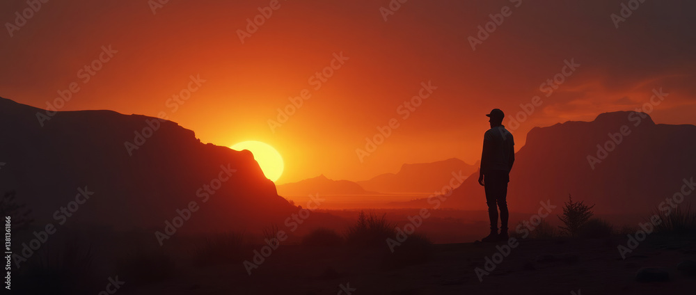 Uluru Glowing in the Distant Firelight with a Lone Person in the Foreground Uluru Glowing in the Distant Firelight with a Lone Person in the Foreground