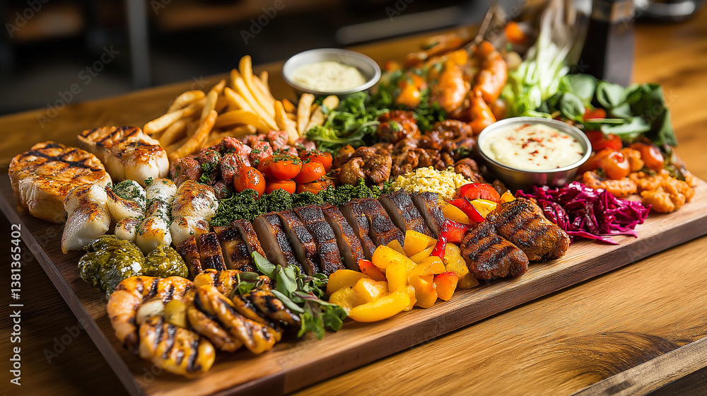 Obraz premium Assorted Grilled Meats And Vegetables Platter