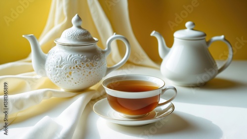 Wallpaper Mural Milk tea in a white cup with a white kettle in the background. Torontodigital.ca