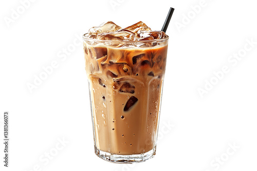 iced coffee with milk isolated on white or transparent background