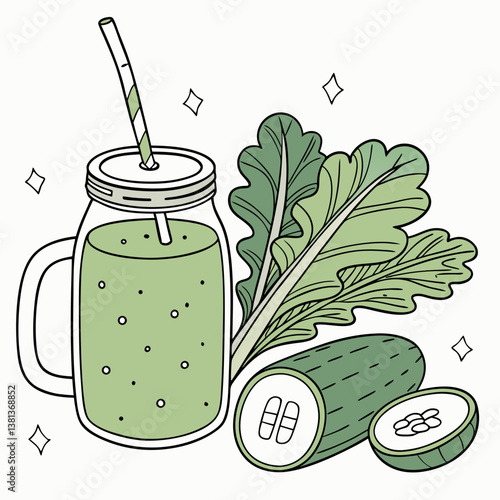 A healthy green smoothie in a mason jar