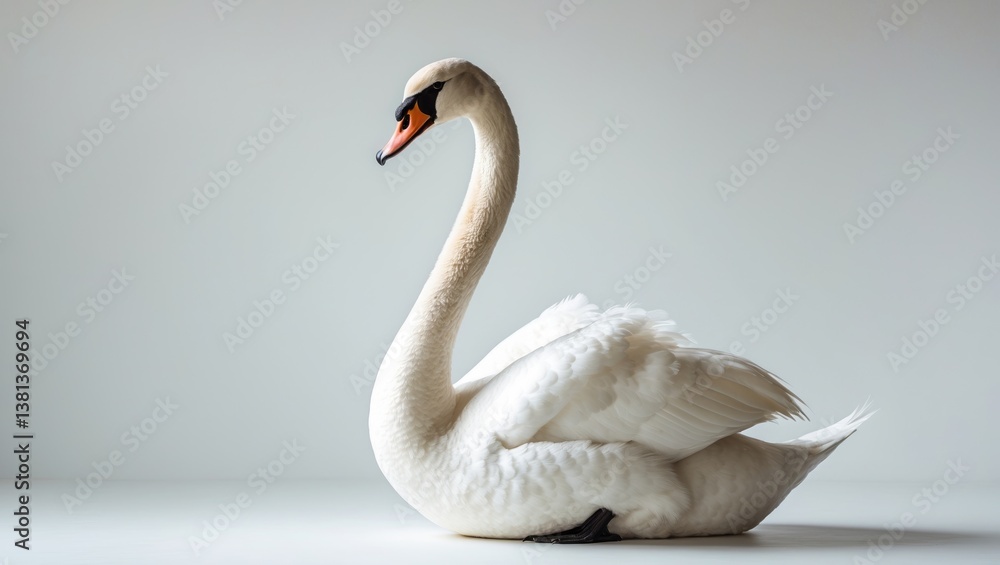 Fototapeta premium Mute Swan in an upright position. Set against a white background.