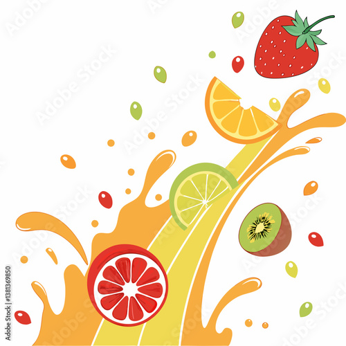 A fruit juice splash effect with mixed flavors