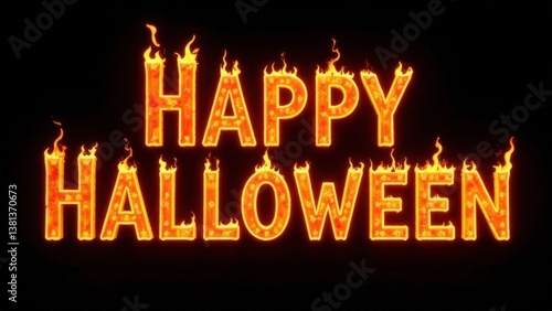 Flaming happy halloween text in fiery halloween theme
