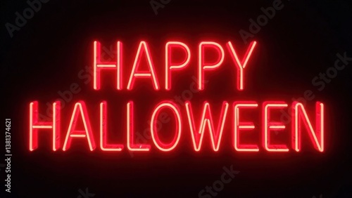 Neon happy halloween text in fiery halloween theme