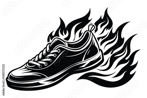 Flaming Shoe Icon Vector, Sneaker with Flames, Fast Footwear Concept Design