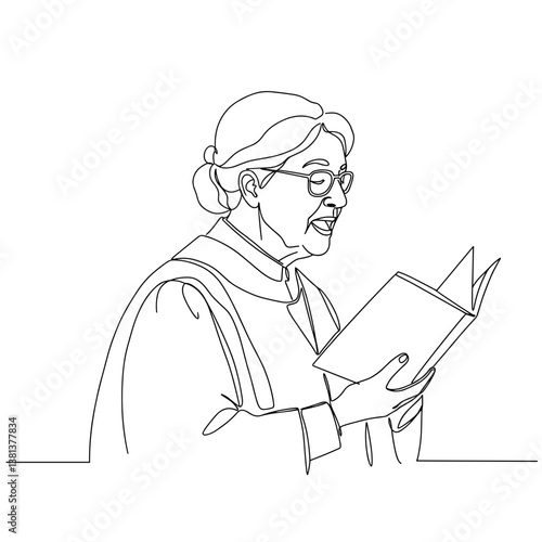Senior woman in choir singing with a book in hand  