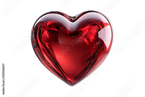 red 3d rendering of a metallic shiny heart isolated on white or transparent background.