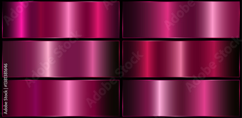 A set of pink metallic shiny gradients.Texture of a smooth metallic surface. Vector illustration.