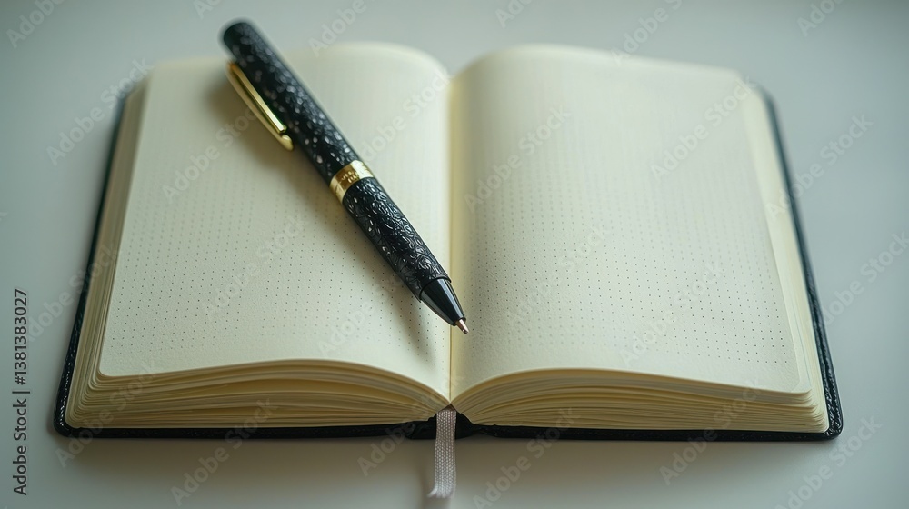 Open notebook with pen
