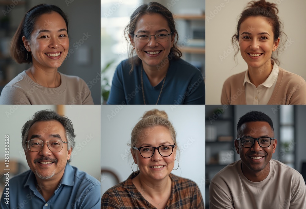 Diverse group of people smiling in modern workspace Diverse group of people smiling in modern workspace