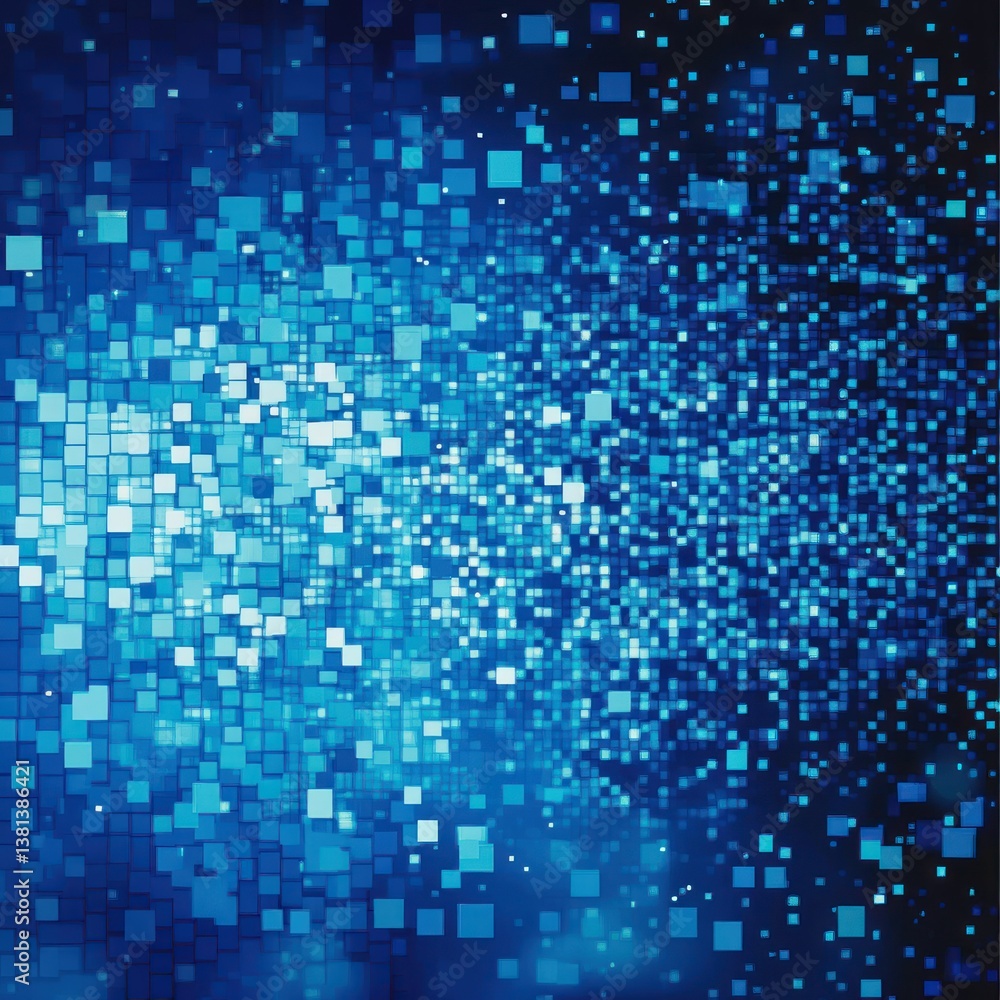 Abstract Blue Pixelated Digital Art: A Burst of Data and Information Abstract Blue Pixelated Digital Art: A Burst of Data and Information
