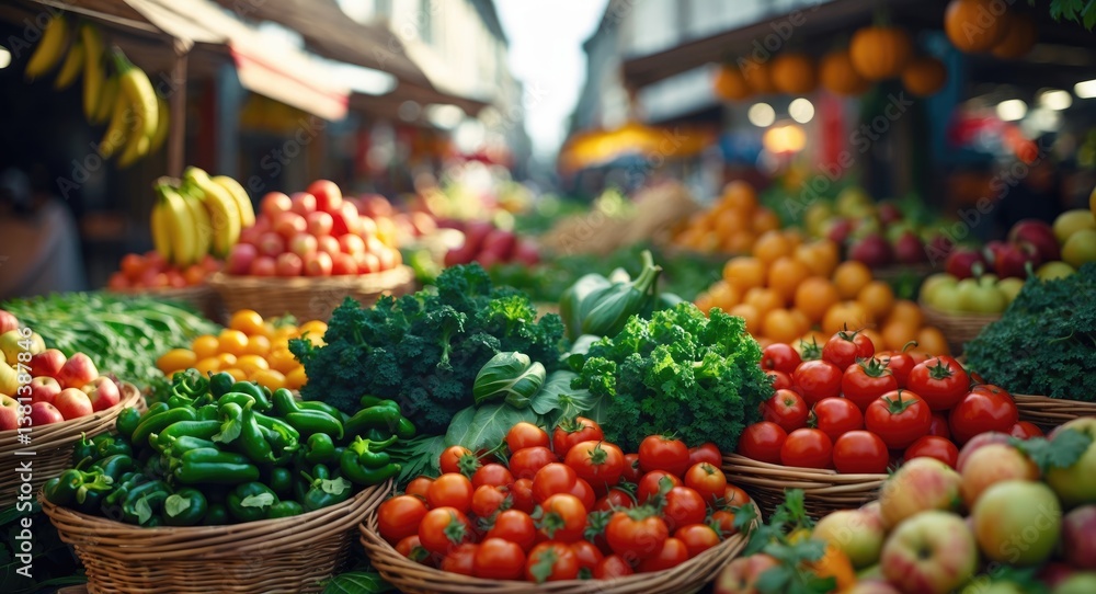 Market stalls filled with fruits and vegetables. Selective focus. Food. Market stalls filled with fruits and vegetables. Selective focus. Food.