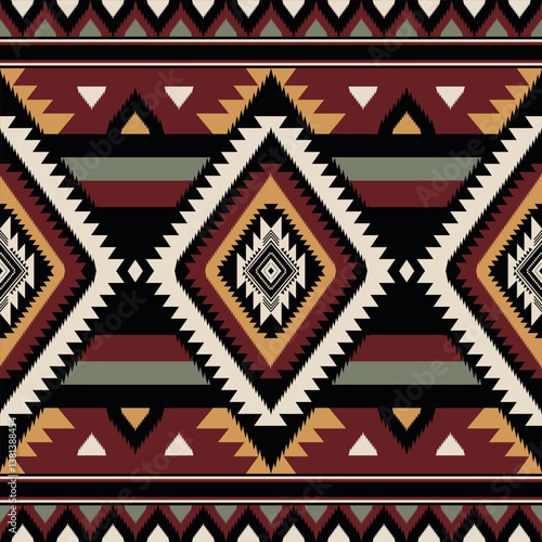 Colorful aztec southwest pattern. Vector aztec southwestern Navajo geometric shape seamless pattern. Ethnic geometric pattern use for fabric, textile, home decoration elements, upholstery, etc.
