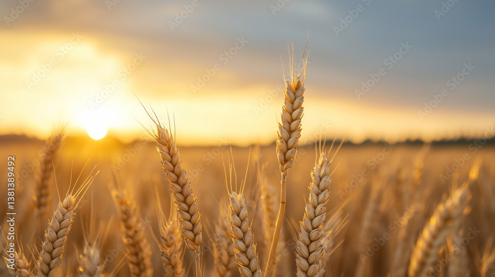 Fototapeta premium Golden Wheat Field Under Dramatic Sunset Sky